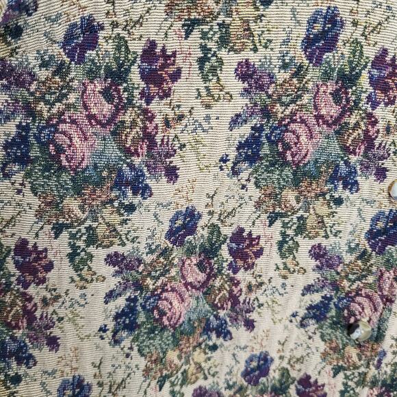 Vintage Lemon Grass Rose Bouquet Tapestry Button Up Jacket Size Large - Picture 5 of 11